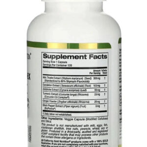 California Gold Nutrition Silymarin Complex Milk Thistle Extract Plus Dandelion, Artichoke, Curcumin C3 Complex Ginger and BioPerine 120 Veggie