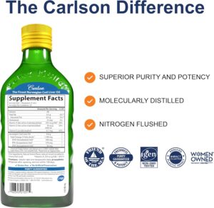 Carlson - Cod Liver Oil 1100 mg Omega-3s Liquid Cognitive Fish Oil Lemon EPA DHA 250 ml - Görsel 4