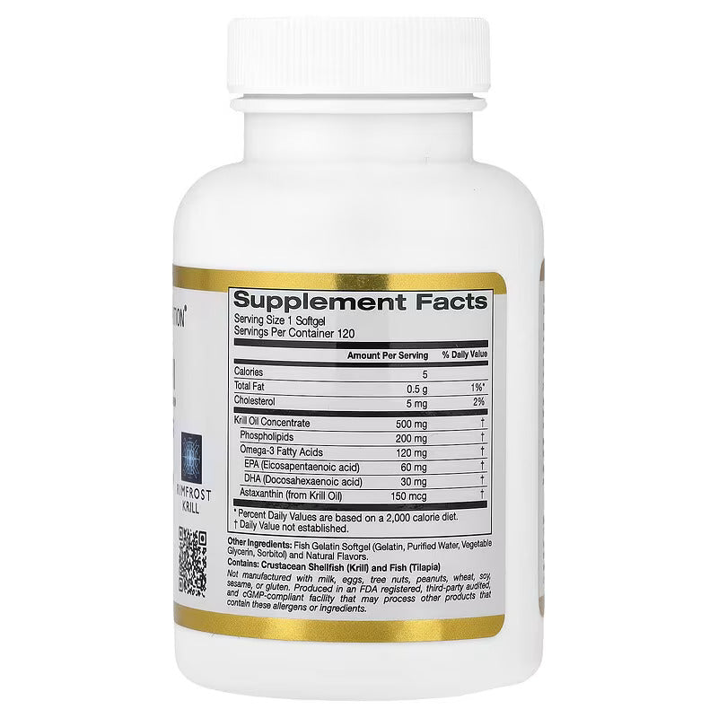 California Gold Nutrition Antarctic Krill Oil Omega-3 EPA DHA Phospholipids Astaxanthin 120 Fish Gelatin Softgels - Görsel 2