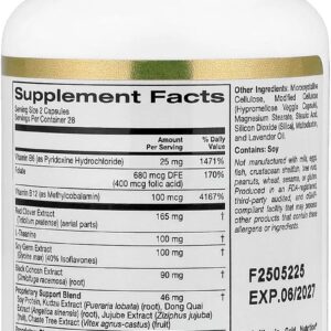 California Gold Nutrition Menopause Comfort with Folate Red Clover Extract, Vitamin B12 Theanine 56 Veggie Caps