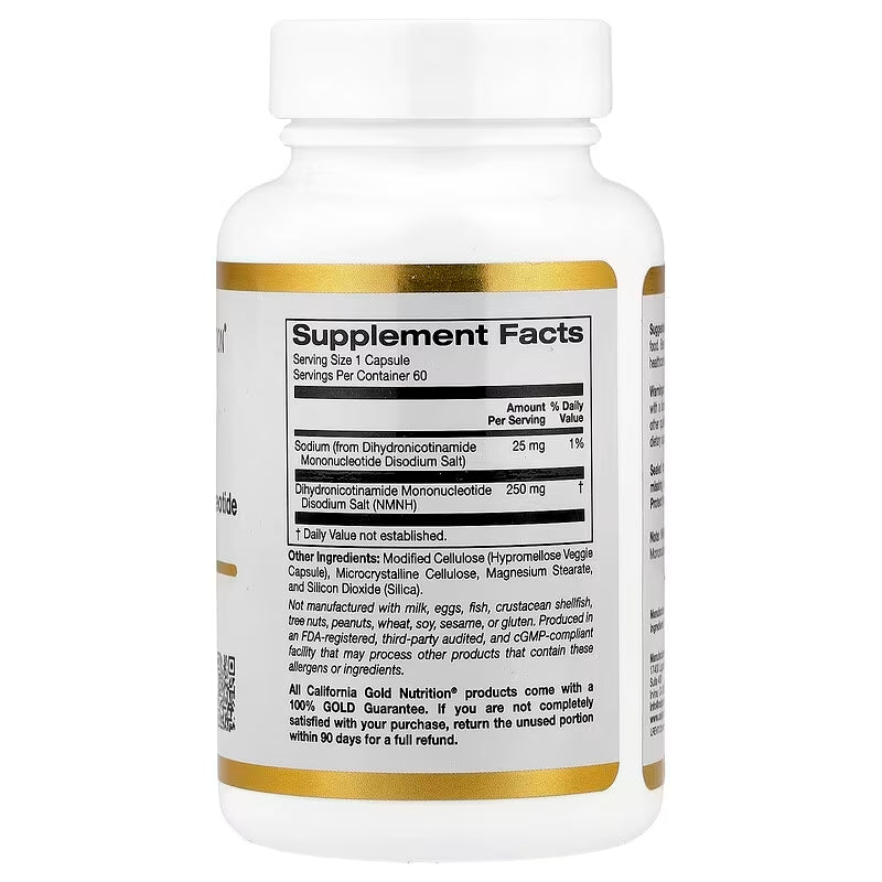 California Gold Nutrition NMNH Brain & Cognitive Dihydronicotinamide Mononucleotide 250 mg 60 Veggie Caps