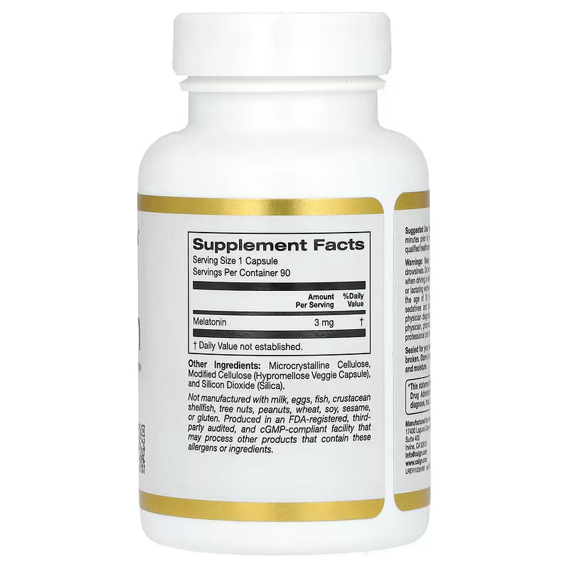 California Gold Nutrition Melatonin Sleep 3 mg 90 Veggie Capsules