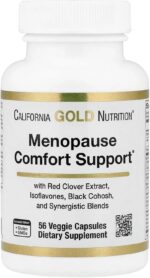 California Gold Nutrition Menopause Comfort with Folate Red Clover Extract, Vitamin B12 Theanine 56 Veggie Caps