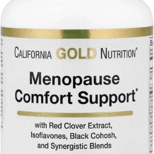 California Gold Nutrition Menopause Comfort with Folate Red Clover Extract, Vitamin B12 Theanine 56 Veggie Caps