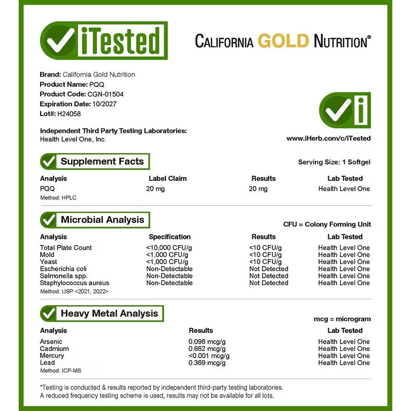 California Gold Nutrition PQQ Pyrroloquinoline Quinone Brain Cognitive Antioxidants 20 mg 90 Veggie Softgels - Görsel 4