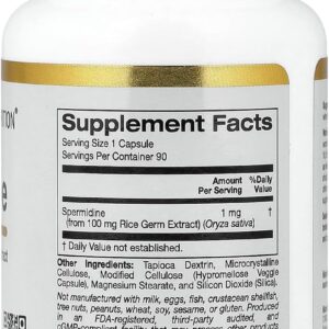 California Gold Nutrition Spermidine Rice Germ Extract cellular health & healthy aging 1 mg, 90 Veggie Caps