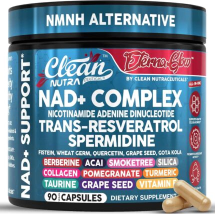 Clean Nutraceuticals NAD Spermidine Fisetin Quercetin Grape Seed Gotu Kola Berberine Astaxanthin Taurine Pomegranate Acai Anti Aging Longevity 90 caps