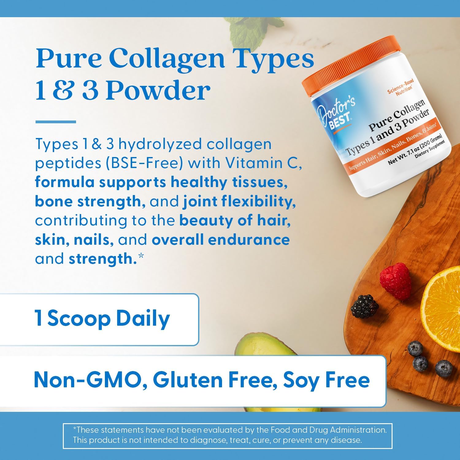 Doctor’s Best Pure Collagen Types 1 & 3 Promotes Healthy Skin Hair & Nails – Bone & Joint Support 200 g