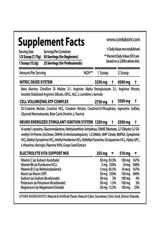 CORE LABS HYPER POWER PREWORKOUT DMHA DMAA AGMANTİNE SULFAT 388 G - Görsel 2