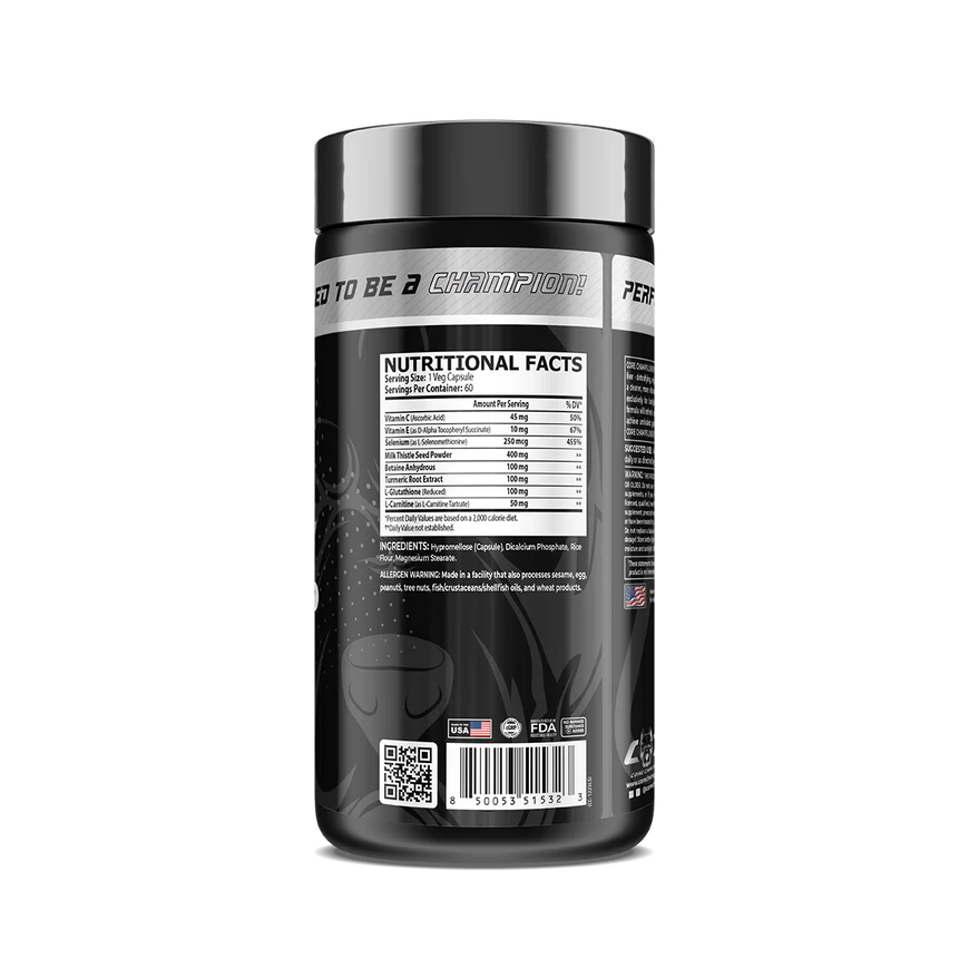 CORE CHAMPS LIVER SUPPORT Milk Thistle , Betaine , Turmeric , Selenium 60 Veg Caps – By Kai Greene