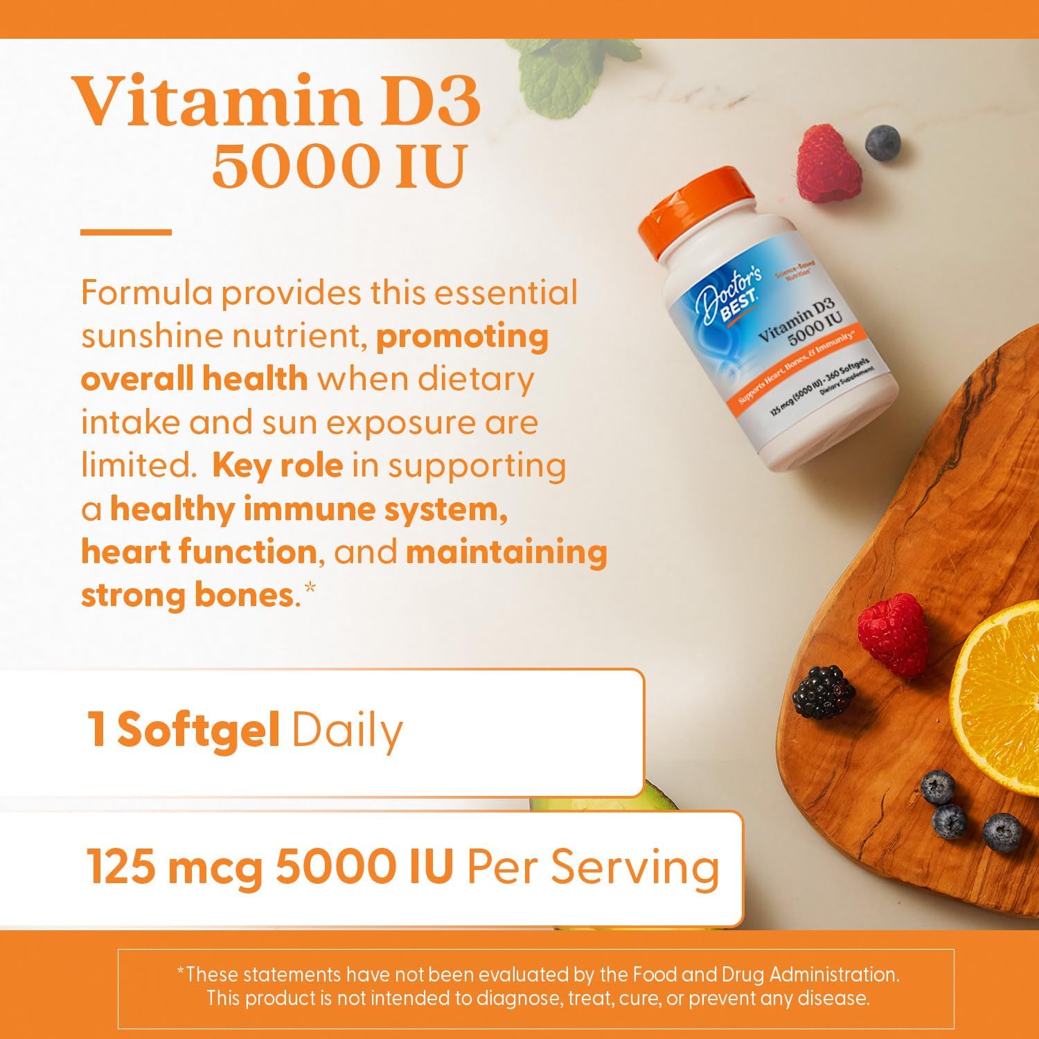 Doctor's Best Vitamin D3 5000 IU Men & Women - Vitamin D Immune System 360 Softgels - Görsel 3