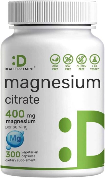Deal Supplement Magnesium(Magnezyum) Citrate 400mg Per Serving, 300 Veggie Capsules