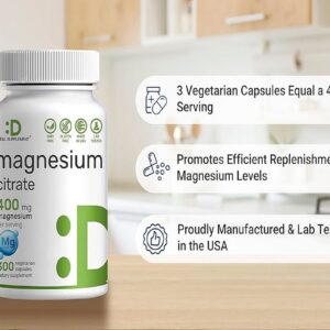 Deal Supplement Magnesium(Magnezyum) Citrate 400mg Per Serving, 300 Veggie Capsules