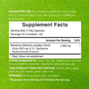 Deal Supplement Berberine 1000mg Per Serving 300 Veggie Caps