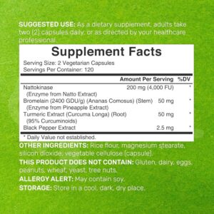 Deal Supplement Nattokinase Bromelain Turmeric 4,000 FU Per Serving, 240 Veggie Capsules - Görsel 3