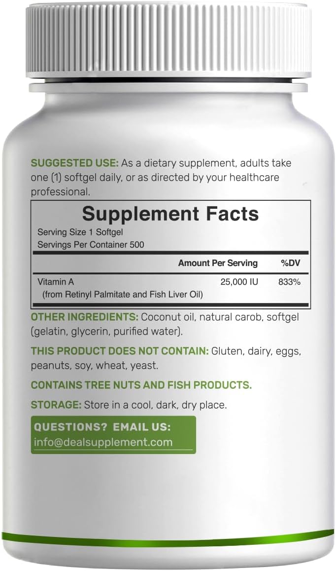 DEAL SUPPLEMENT Vitamin A 25000 IU 500 Coconut Oil Fish Liver Oil Vitamins for Eye Immune & Skin Health - Görsel 3