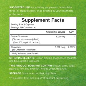Deal Supplement Ceylon Cinnamon 6,000mg with Chromium 1,000mcg Per Serving, 240 Caps - Görsel 2