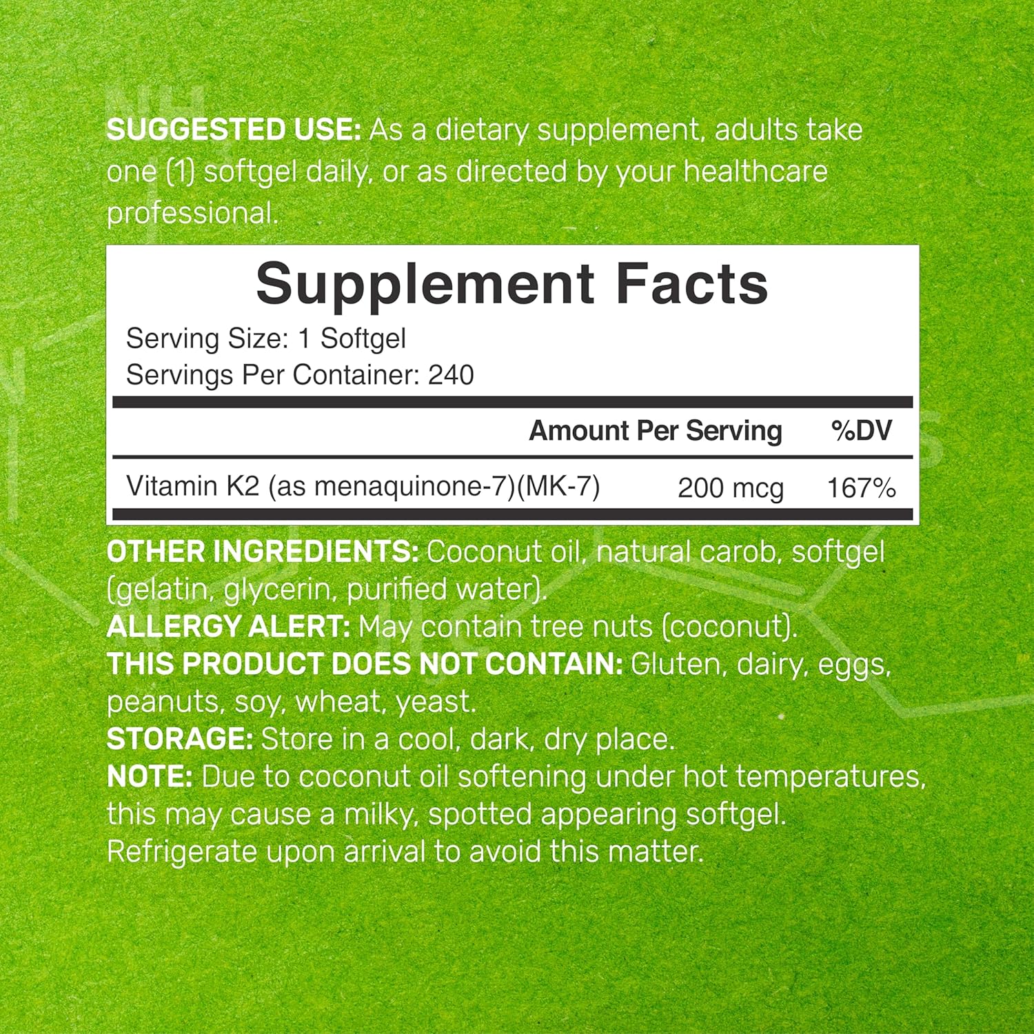 DEAL SUPPLEMENT Vitamin K2 MK-7 200mcg Coconut Oil Softgels Easily Absorbed Menaquinone-7 Form Bone, Joint Immune Support