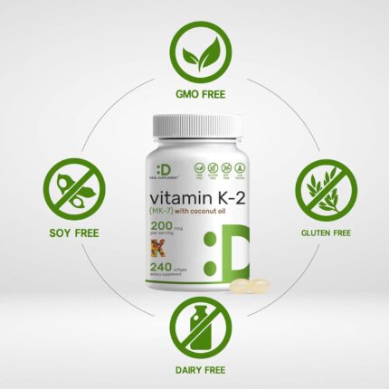 DEAL SUPPLEMENT Vitamin K2 MK-7 200mcg Coconut Oil Softgels Easily Absorbed Menaquinone-7 Form Bone, Joint Immune Support