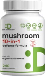 Deal Supplement Organic 10-in-1 Lions Mane Turkey Tail Reishi Cordyceps Mushroom Complex Immune, Energy & Nootropic Brain Support