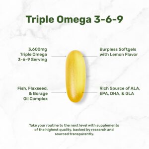Deal Supplement Triple Omega 3-6-9 Fish Oil with Flaxseed Oil Borage Oils High EPA + DHA 3,600mg – 240 Softgels