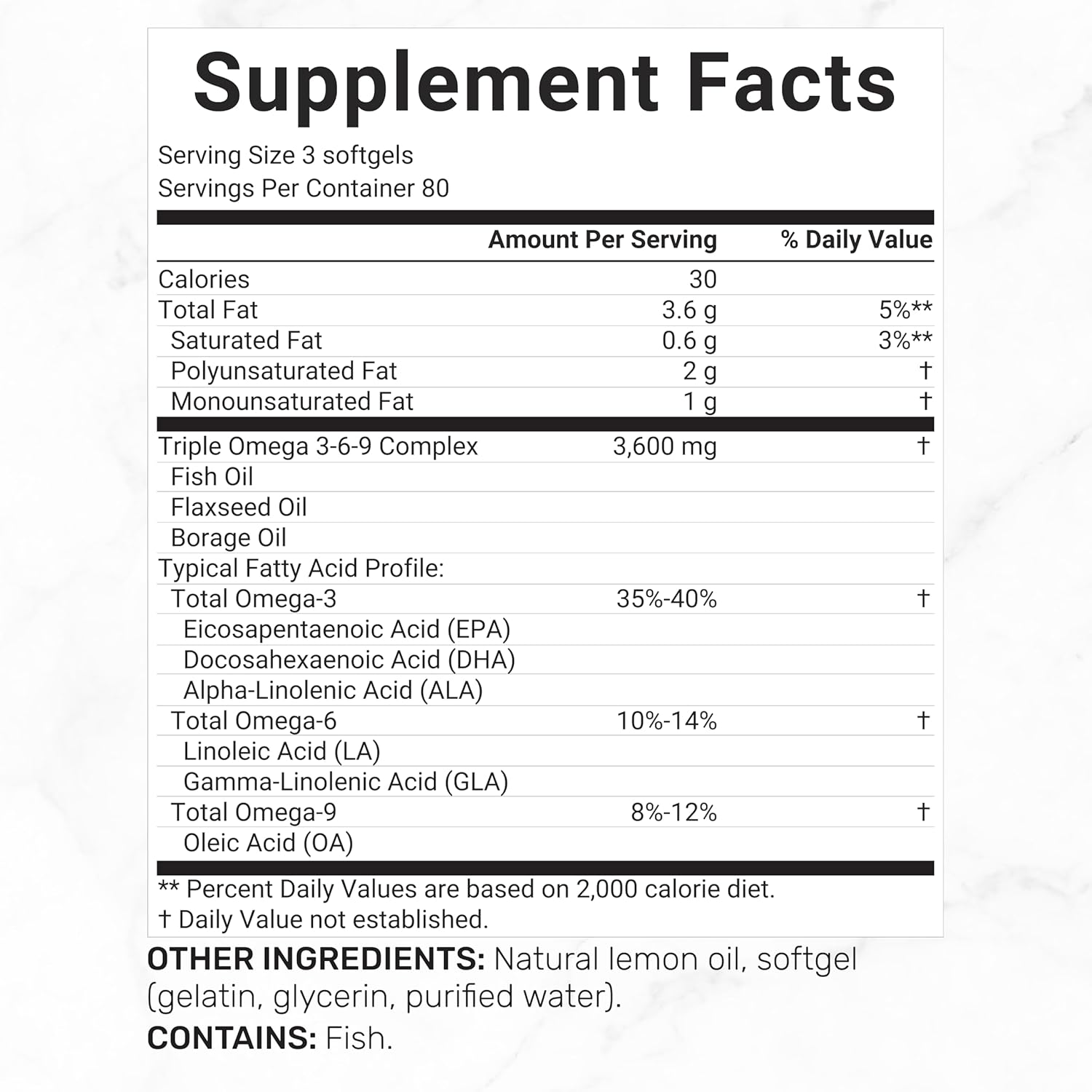 Deal Supplement Triple Omega 3-6-9 Fish Oil with Flaxseed Oil Borage Oils High EPA + DHA 3,600mg – 240 Softgels - Görsel 3