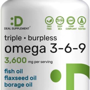Deal Supplement Triple Omega 3-6-9 Fish Oil with Flaxseed Oil Borage Oils High EPA + DHA 3,600mg – 240 Softgels