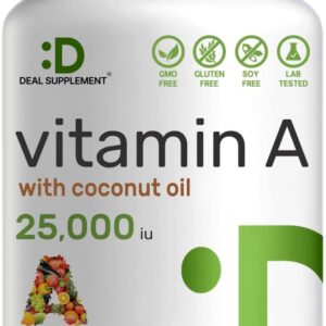 DEAL SUPPLEMENT Vitamin A 25000 IU 500 Coconut Oil Fish Liver Oil Vitamins for Eye Immune & Skin Health