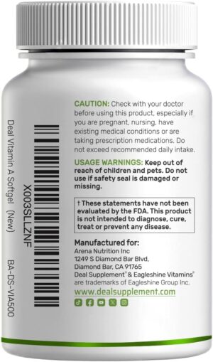 DEAL SUPPLEMENT Vitamin A 25000 IU 500 Coconut Oil Fish Liver Oil Vitamins for Eye Immune & Skin Health