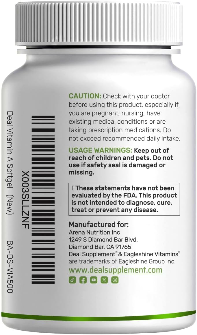 DEAL SUPPLEMENT Vitamin A 25000 IU 500 Coconut Oil Fish Liver Oil Vitamins for Eye Immune & Skin Health - Görsel 2