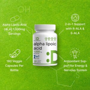 Deal Supplement Alpha Lipoic Acid 1000mg ALA & S-ALA Energy & Nervous System 180 Veggie Caps