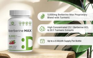 Deal Supplement Berberine Max Supplement with Turmeric, 5,000mg Per Serving, 240 Veggie Capsules - Görsel 3