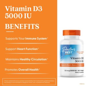 Doctor's Best Vitamin D3 5000 IU Men & Women - Vitamin D Immune System 360 Softgels - Görsel 2