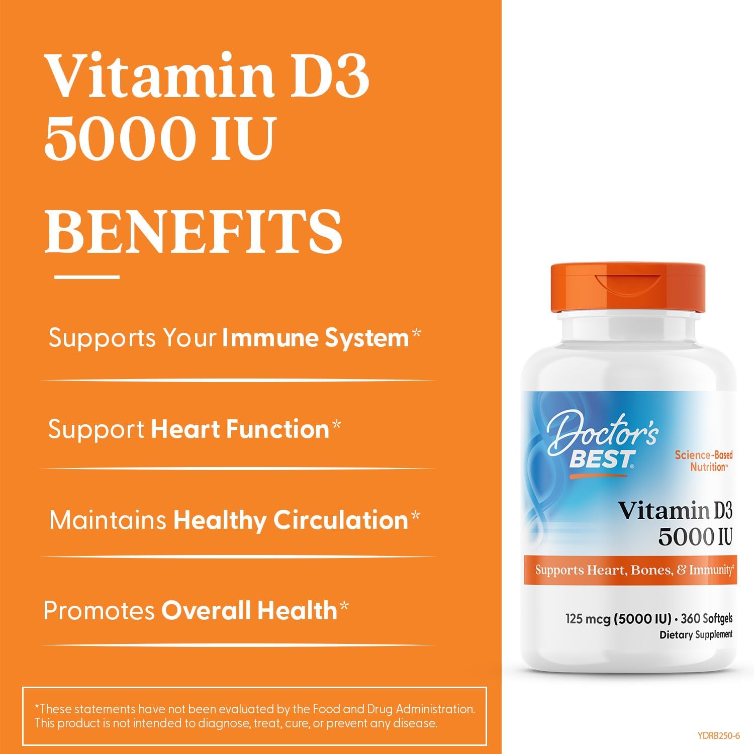Doctor’s Best Vitamin D3 5000 IU Men & Women – Vitamin D Immune System 360 Softgels