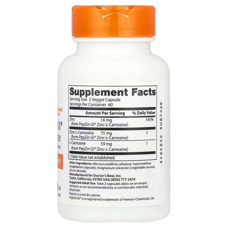 Doctor's Best PepZin GI® Zinc-L-Carnosine Digestive Complex 120 Veggie Caps - Görsel 4