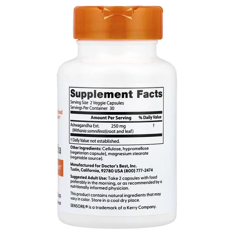 Doctor's Best Ashwagandha with Sensoril Stress Focus and mood support 60 Veggie Caps - Görsel 2