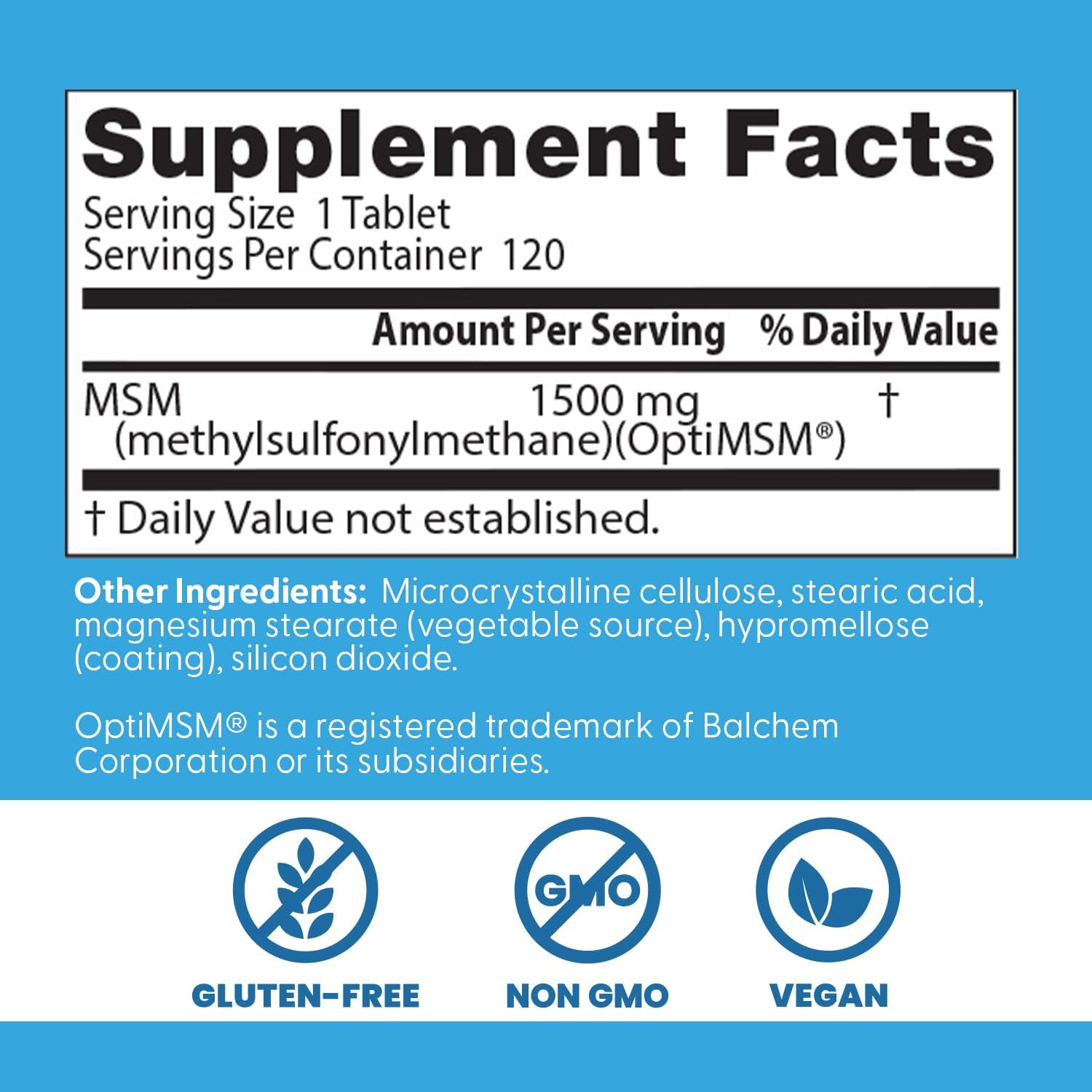 Doctors Best MSM Supports Hair Skin, Nails & Joints Methylsulfonylmethane 120 Tablet