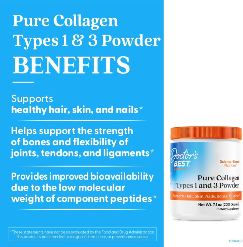 Doctor's Best Pure Collagen Types 1 & 3 Promotes Healthy Skin Hair & Nails – Bone & Joint Support 200 g - Görsel 3