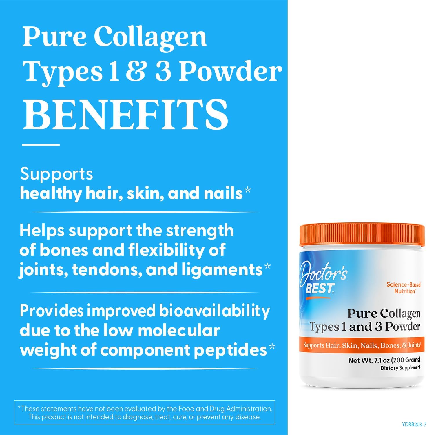 Doctor's Best Pure Collagen Types 1 & 3 Promotes Healthy Skin Hair & Nails – Bone & Joint Support 200 g - Görsel 3