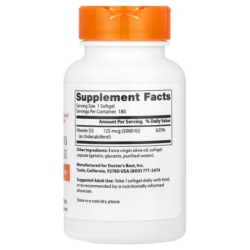Doctors Best Vitamin D3 125 Mcg 5000 180 Softgels