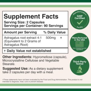 Double Wood Immune Support Boosting Astragalus 500mg 180 Caps - Görsel 2