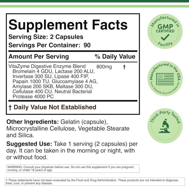 Double Wood Digestive Enzymes Bromelain Lactase 180 Caps - Görsel 2