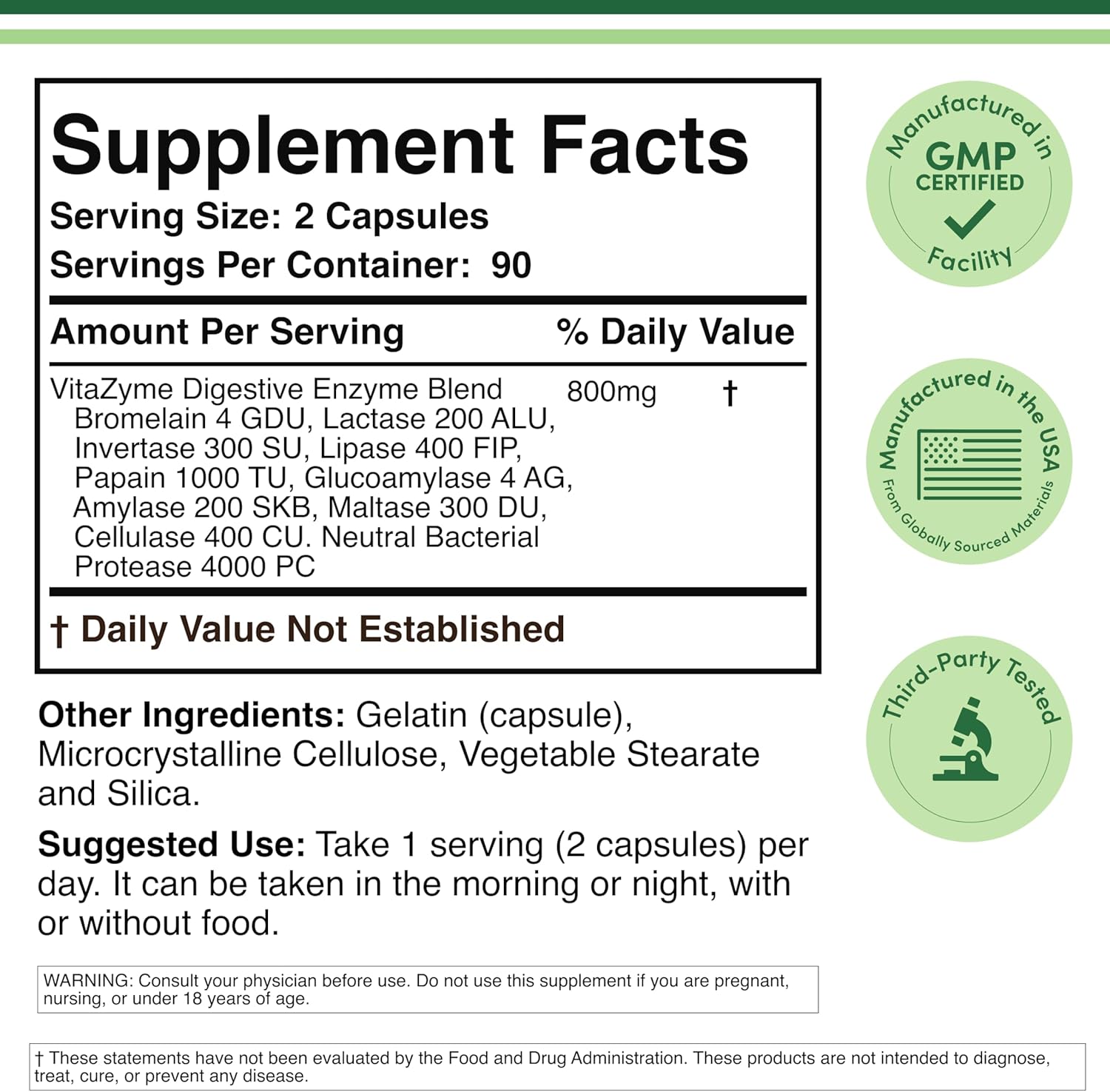 Double Wood Digestive Enzymes Bromelain Lactase 180 Caps - Görsel 2