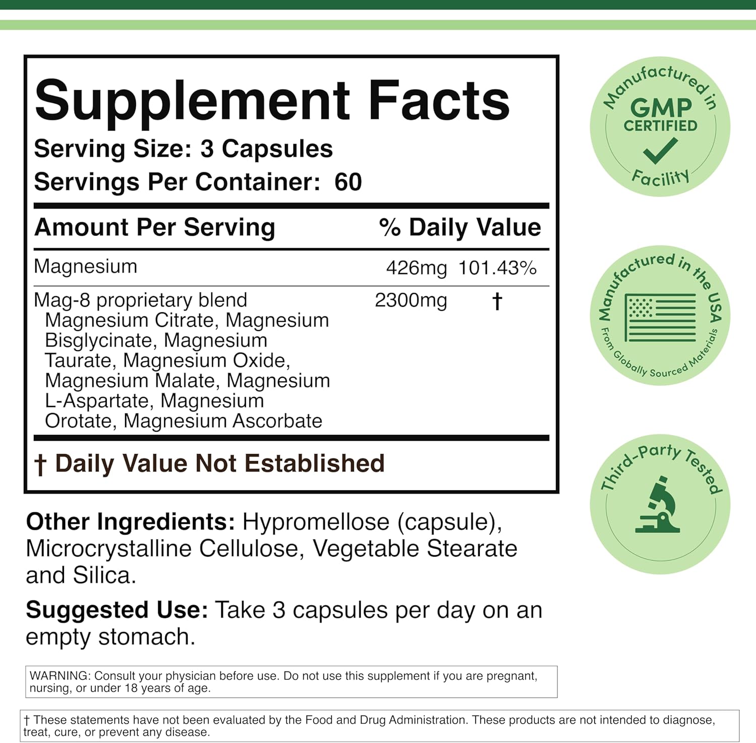 Double Wood Magnesium Complex Citrate Bisglycinate Taurate Malate L-Aspartate Orotate and Ascorbate 180 Caps - Görsel 2