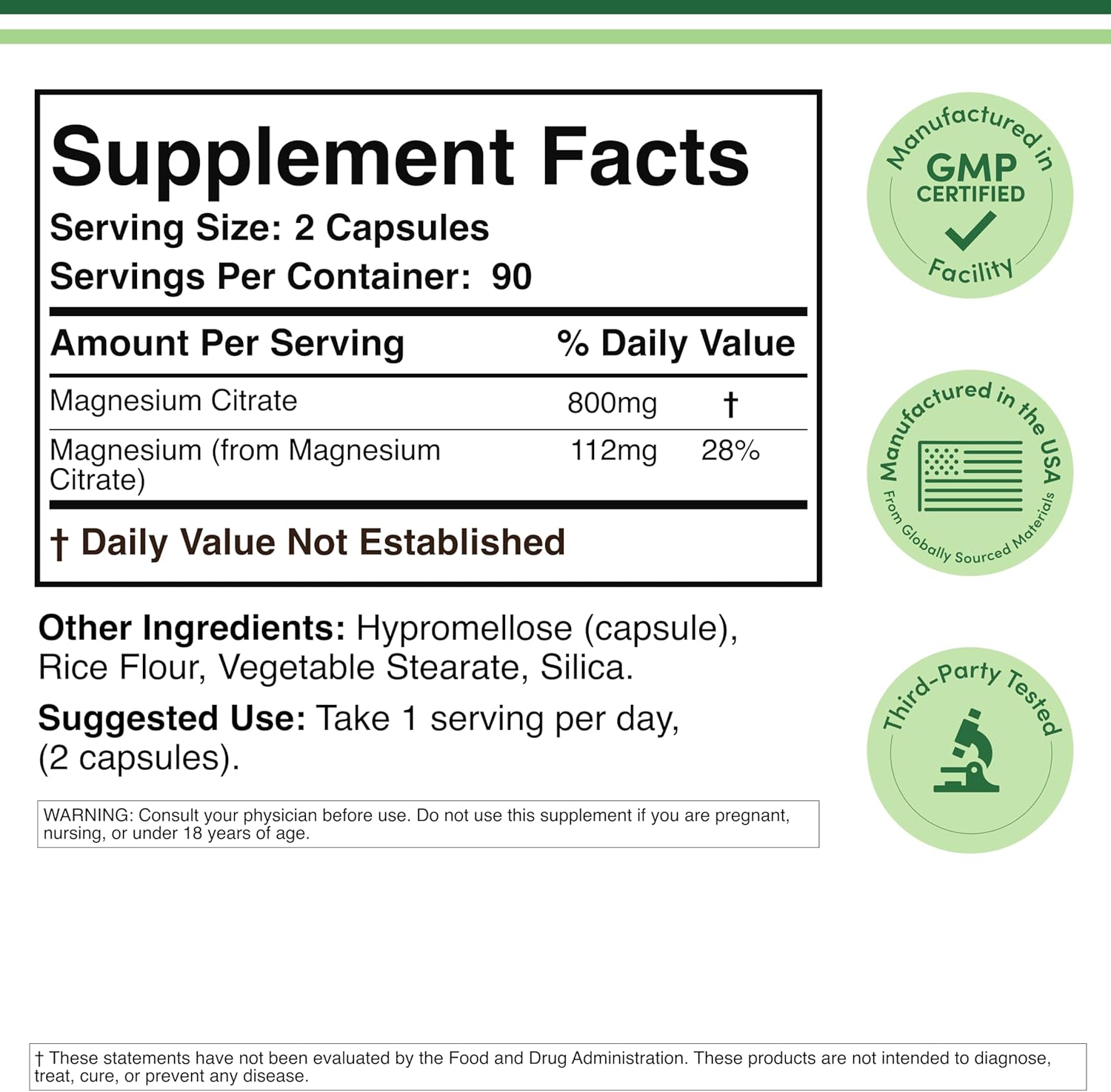 Double Wood Magnesium Citrate Digestion & Constipation Support Vegan 800mg 180 Caps - Görsel 3