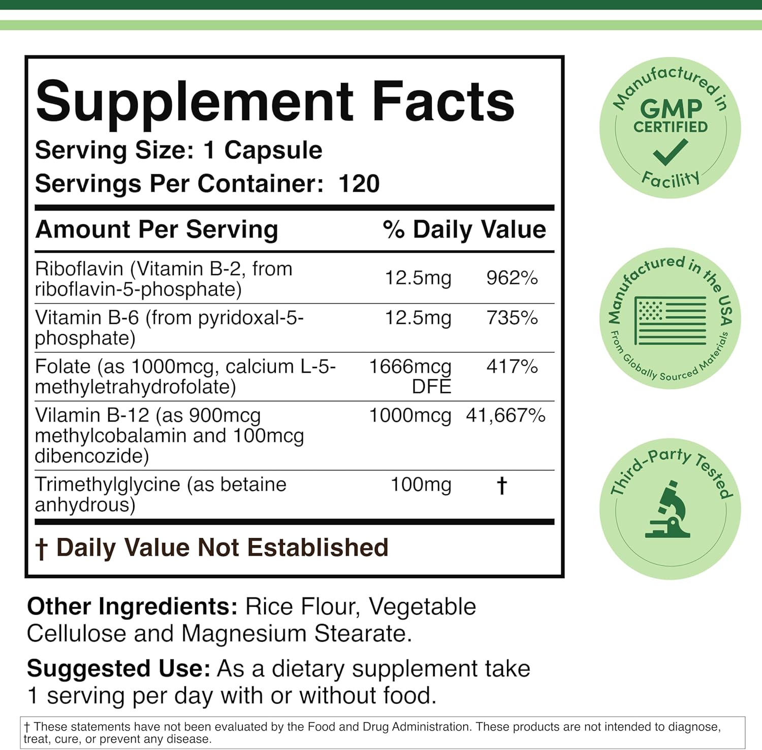 DOUBLE WOOD Methylated Multivitamin B Complex B6-B12 with TMG 120 Caps - Görsel 3
