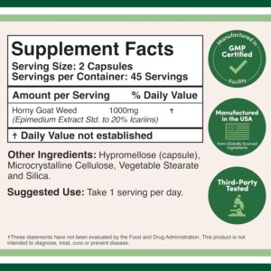 Double Wood Horny Goat Weed Men Women Max Strength Epimedium Male Enhancing 1,000mg 90 Caps - Görsel 3