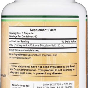 Double Wood PQQ Pyrroloquinoline Quinone ATP Coenzyme Energy Brain Optimizer and Sleep Support 20mg 60 Caps