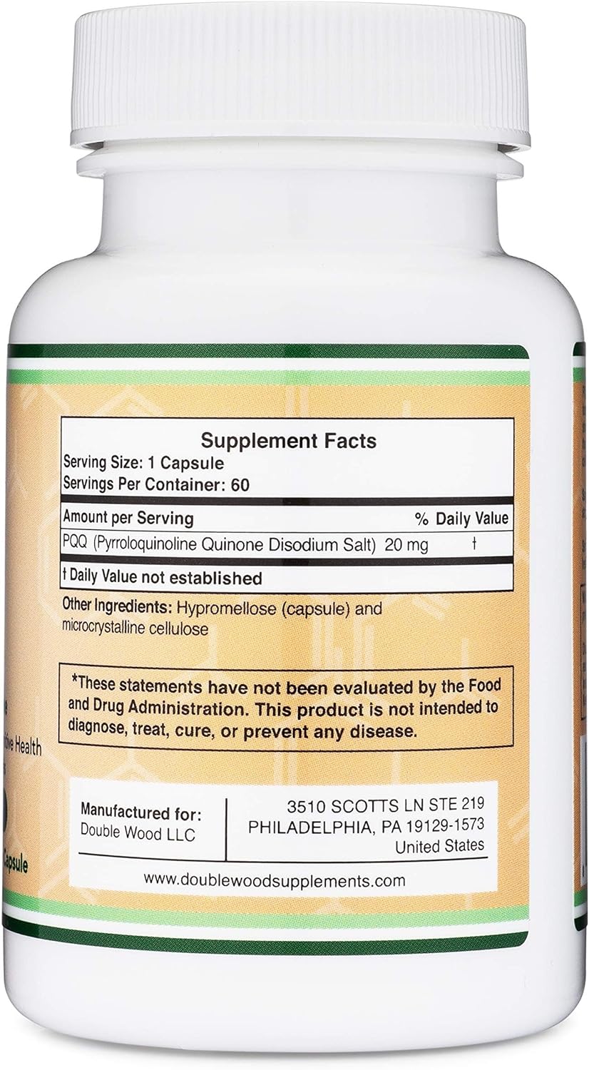Double Wood PQQ Pyrroloquinoline Quinone ATP Coenzyme Energy Brain Optimizer and Sleep Support 20mg 60 Caps - Görsel 2