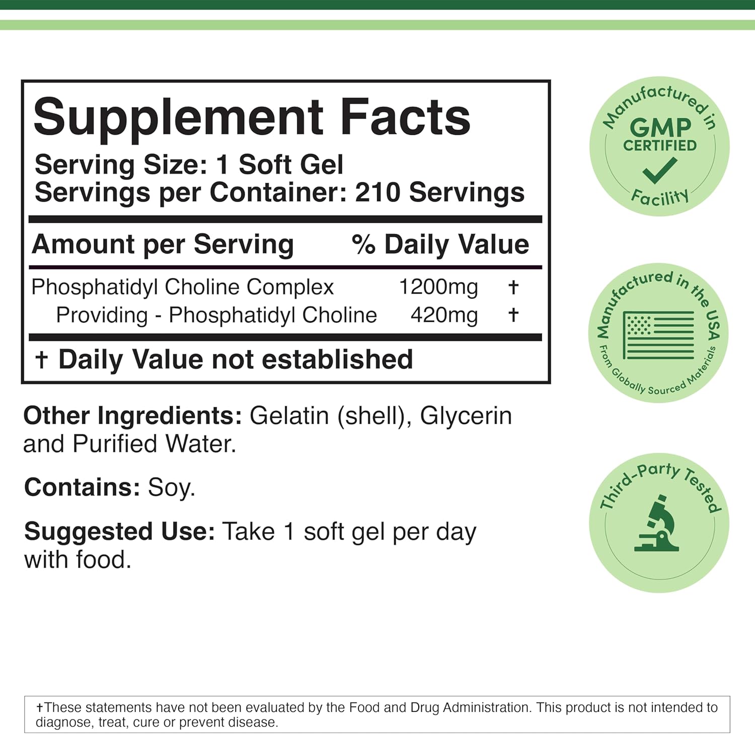 Double Wood Phosphatidylcholine Sunflower and Soy Lecithin Brain Health 1,200mg – 210 Softgels - Görsel 4